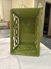 Vintage Mcm Harvest Avocado Green Daisy Napkin Holder Basket 1960   s 70   s Htf