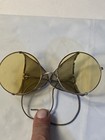 Antique Round Goggle Sunglasses Mesh Sides Yellow Lens Shooting Or Riding