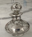 Antique Art Nouveau Clear Glass With Silver Overlay Perfume Bottle