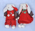 Vtg Russ Berrie Bunnies Holiday Christmas Rabbit Plaid And Velvet Clothing 14 