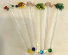 Lot Of 6 Handblown Glass Fish Swizzle Sticks Drink Stirrers Colorful