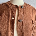 Vintage Brown Wool Cardigan Sweater Hand Made Cable Knit