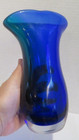 Vintage Studio Art Glass Cobalt Blue To Green Fade Vase Heavy Tulip Flared