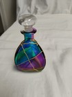 Stained Glass Hand Painted Geometric Perfume Bottle Vintage Signed Italy Murano