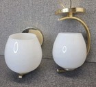 Vtg 2 Moe Light 60s Danish Modern Mcm Ceiling Light Fixture Sconce Glass Brass