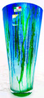 Italian Hand Blown Art Glass Vase Blue Green Silver Drip Design 11 5 