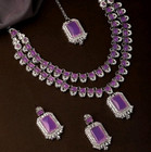 Light Purple Indian Bollywood Wedding   Bridal Silver Plated Kundan Necklace Set