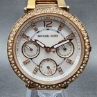 Michael Kors Parker Watch Women 33mm Mop Dial Rose Gold Tone Daydate New Battery