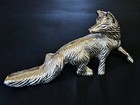 Vintage Silver Tone Fox Figurine Statue 8    Metal Woodland Rustic Home Decor