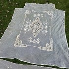 Antique 1920s Net Lace Bedspread Set Embroidered Flowers Boudoir Vintage Textile
