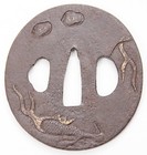 Antique Japanese Tsuba Iron Jakushi Signed Dragon Gold Edo Katana Sword Guard