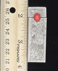 Vtg Etched 800 Silver Coral Cabochon Lipstick Holder Case With Mirror