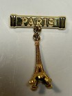 Vintage Paris France Eiffel Tower Dangle Charm Pin Travel Souvenir Brooch Lapel