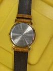 Armitron Snoopy Peanuts Quartz Analog Watch Gold Case Green Dial Brown Leather