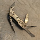 Vtg Etched Sterling Silver Multi Blade Folding Pocket Knife Stainless Oriental