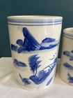 Vintage Blue And White Artist Brush Crock Set