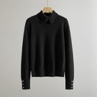 Womens The Row Simple Cashmere Lapel Button Long Sleeve Casual Knitted Shirt