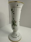 Hollohaza Hungary Hand Painted Green   Gold Floral Pedestal Vase