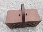 Vintage Wooden Dovetail Accordian Sewing Box 3 Tier Expanding Storage Romania