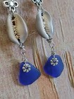 Genuine Sea Glass Earrings Aloha Hawaii Beach Casual Elegant Cobalt Blue Shells