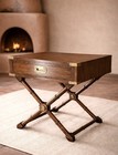 Campaign End Table Hekman Walnut With Drawer X Base Faux Bamboo