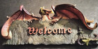 Rare Fantasy Dragon W open Wings  welcome  Colorful Plaque Sign Resin