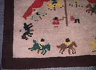 Unique  1940s  Vintage  Hand Hooked  Folk Art  Rug  Merry-go-round  29 1 2 X 40