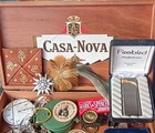 Junk Drawer Lot Old Collectibles Trinkets Coins Accessories In Cigar Box