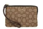 Nwt Coach Corner Zip Wristlet In Signature Canvas Brown khaki F58033
