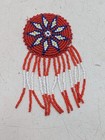 Vintage Native American Handmade Bead Pin Medallion On Leather Flower Antique 