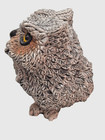 Vtg-stone Critters-baby Horned Owl Owlet- Resin-glass Eyes-original Gold Sticker