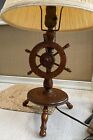 Vintage Mcm Mid Century Wood Nautical Ship s Wheel Helm Lamp Turns Light Works