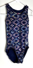 Gk Elite Cm Gymnastics Leotard Child Medium Foil Embossed Navy Blue Back Straps