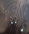 Avon Blissful Blues Drop Pendant Necklace And Earrings Pierced Ears