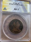 1798 Draped Bust Large Cent Style 2 Hair S-185 R2 Anacs Ag3