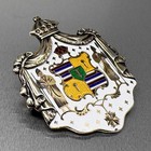 Fine Victorian Antique Hawaii Coat Of Arms Sterling Enamel Brooch Pin Lg  Heavy 