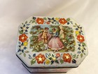Vintage Daher Tin Canister Hinged Lid Made In England Tea Figural Asian Floral