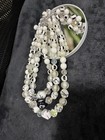 Vintage Black White Triple Strand Bead Necklace Clip Earrings Set Statement