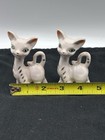 Vintage Ceramic Long Neck Cats Green Eyes  Hook Tails  Gold Trim Japan   
