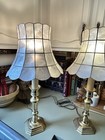Vintage Set Of Two 1970s Capiz Shell Scalloped Shade   Brass Table Lamps