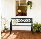 Outdoor Garden Bench Iron Steel Frame W  Mesh Backrest Patio Bench Black