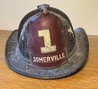 Antique Somerville  Ma Firefighter Cairns   Brother Vintage Leather Fire Helmet