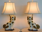 Pair Antique 19thc Staffordshire Spaniel Lamps Large Mirrored Pottery Dogs 13 5 
