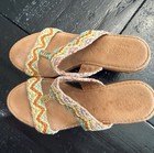 Made In Italy Women s Beige Multicolor Braided Wedge Sandals Synthetic Sz  6