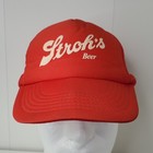 Vtg  80s Stroh s Beer Snapback Hat Trucker s Cap Red Mesh Back Puff-print Logo