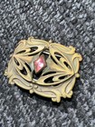 Vintage antique Nouveau Brass Brooch  Purple Glass Stone  Victorian Brooch pin