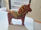 Vintage Red White Yellow Mini Swedish Carved Wooden Hand Painted Dala Horse