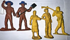 Vtg Auburn Made In Usa 3  Lot Of 5 Rubber Figure Davy Crocket Farmer Couple Euc