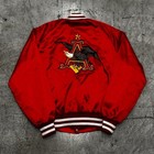 Vintage 80s Budweiser Eagle Anhueser Busch Beer Promo Satin Jacket Medium Red