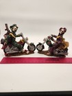 Pair Of Skeleton Grim Reaper Biker Figurines On Motorcycles     Hand Painted Resin